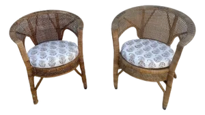 Pair of Barrel Back Woven Rattan Chairs