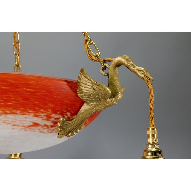 Empire French Red and White Glass and Bronze Chandelier, 1925 For Sale - Image 14 of 18