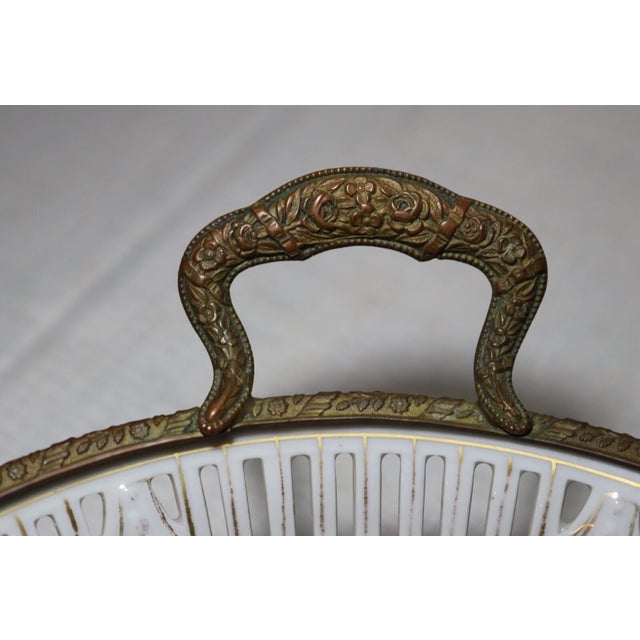 Antique Schumann Bavaria Bronze Mounted Porcelain Reticulated Floral Bowl Dish For Sale In New York - Image 6 of 12