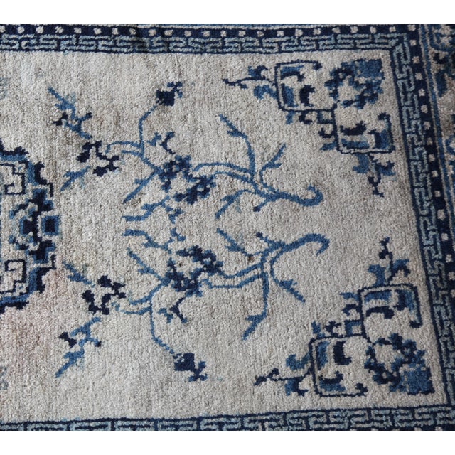 Ivory Antique Chinese Peking Rug With Scholar Motifs in Indigo & Soft Ivory -2' X 4' 3'' For Sale - Image 8 of 8