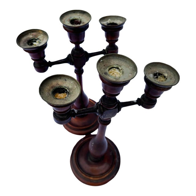 Antique Mid 19th Century Wooden Candle Sticks - a Pair For Sale