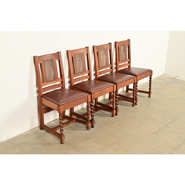 Mission Stickley Brothers Antique Mission Oak and Cane Arts & Crafts Dining Chairs, Set of Four For Sale - Image 3 of 14