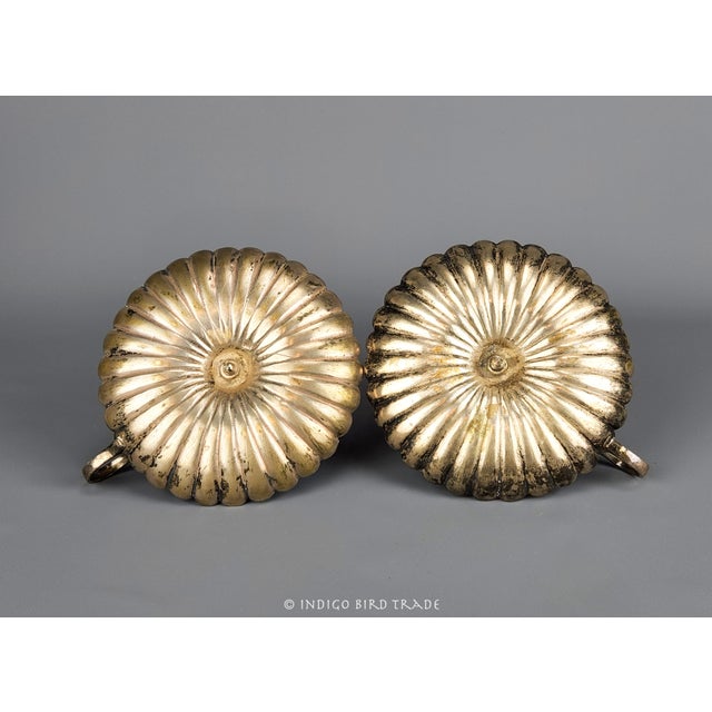 Vintage Large Silver Plated Brass Scalloped Clam Shell Candlesticks - Set of 2 For Sale In Greenville, SC - Image 6 of 6