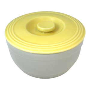 1930s Art Deco Hall Pottery Ceramic Lidded Refrigerator Dish Serving Bowl Gray & Yellow