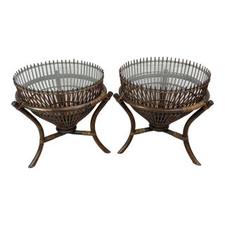1950s Pair of Franco Albini "Fish Trap" Tables With Original Glass For Sale