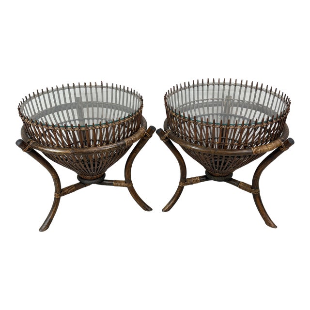 1950s Pair of Franco Albini "Fish Trap" Tables With Original Glass For Sale