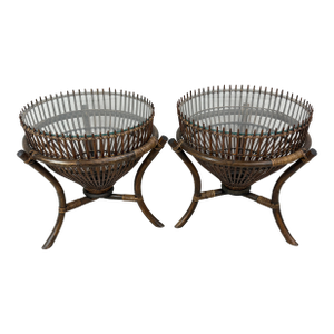 1950s Pair of Franco Albini "Fish Trap" Tables With Original Glass