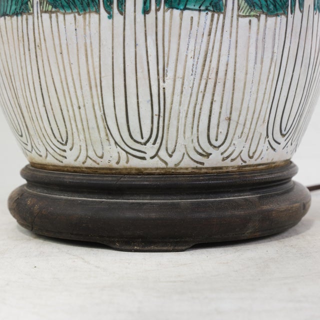 Green Antique Chinese Famille Rose Bok Choy Porcelain Table Lamp With Cabbage Leaf and Butterfly Motif For Sale - Image 8 of 12