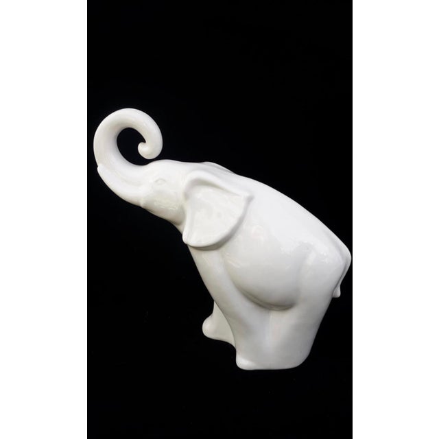 Large White Porcelain Elephant Statue 17" Modern Boho Chic Figural
