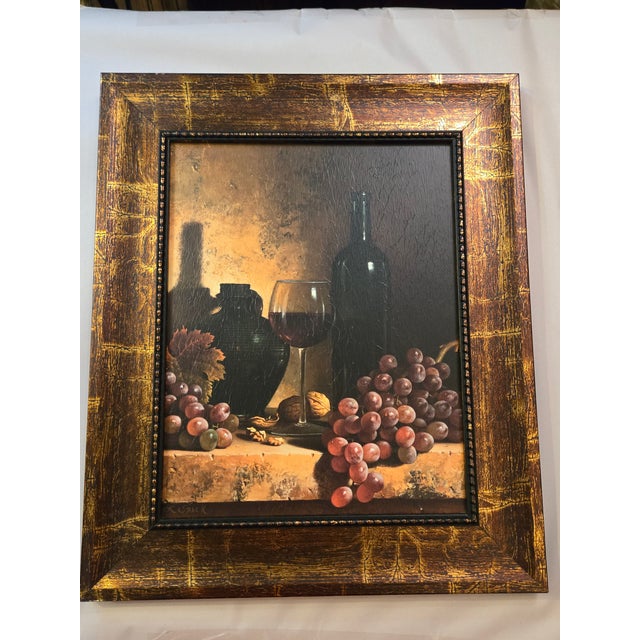 Pair, Loren Speck, Vintage Italian-Style Framed Still-Life Art Prints Titled Wine Bottle & a Date to Remember For Sale - Image 12 of 13