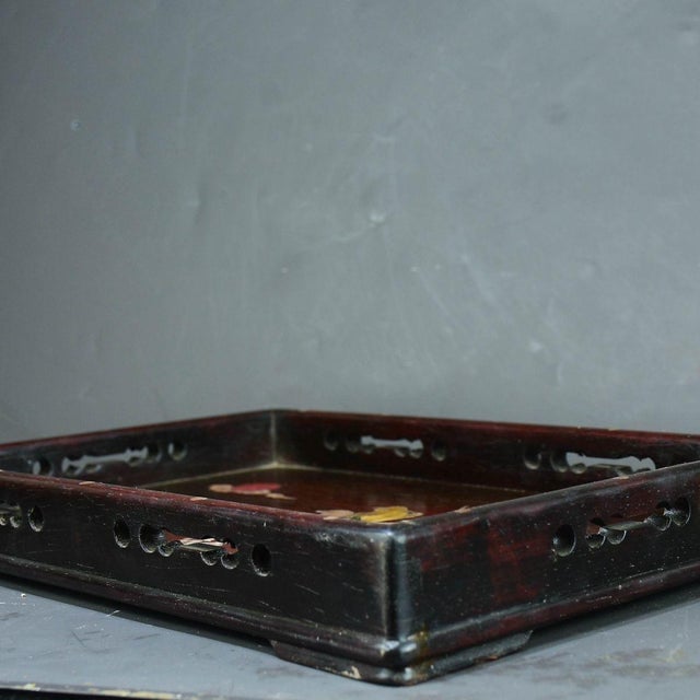 Wooden Tea Tray With Mother-of-Pearl Bird and Floral Inlay For Sale - Image 9 of 9