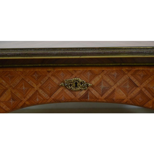 Early 20th Century Fine French Louis XVI Style Marquetry Executive Desk With Leather Top For Sale - Image 10 of 16