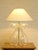 Mid-Century Modern Mid 20th Century Sculptural Lucite Loop Table Lamp With Clear Curved Base and Linen Shade For Sale - Image 3 of 8
