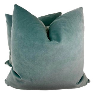 Aqua Velvet 22" Pillows-A Pair For Sale