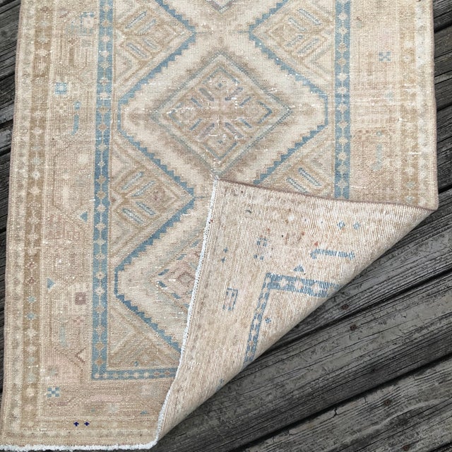 Ivory Antique Blue Runner Rug With Geometric Design | 3x10 For Sale - Image 8 of 8