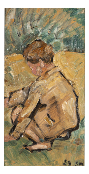 Ernest Samuel Geiger, Young Boy Playing Marbles, Oil on Board