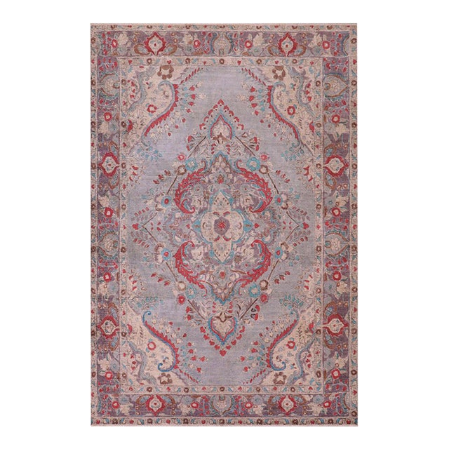 Boho Chic Vintage Blue/Purple Wool Rug - 6'5'' X 9'4'' For Sale