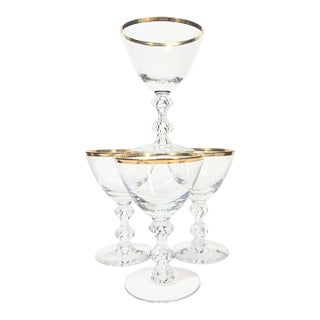 Gold Rimmed Hollywood Regency Crystal Goblets- Set of Four For Sale