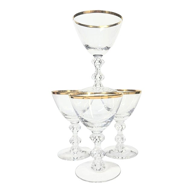Gold Rimmed Hollywood Regency Crystal Goblets- Set of Four For Sale