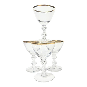 Gold Rimmed Hollywood Regency Crystal Goblets- Set of Four