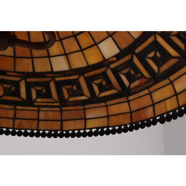 1990s Quoizel Tiffany Greek Key Leaded Glass Table Lamp For Sale - Image 15 of 18