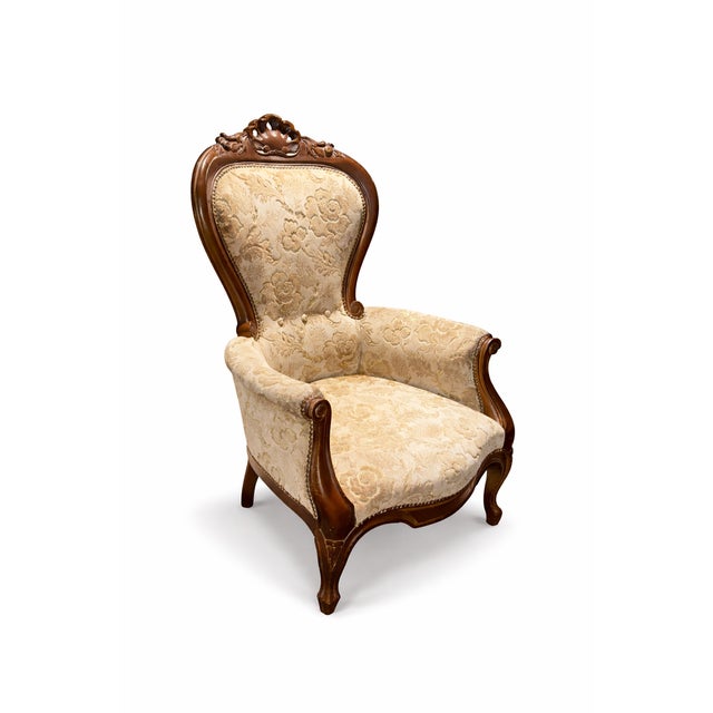 1920s Vintage Victorian Style Walnut Chair with Floral Upholstery, 1920s For Sale - Image 5 of 5