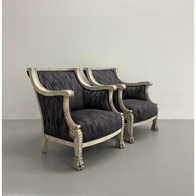 Vintage Neoclassical Painted Bergère Lounge Chairs - Pair For Sale - Image 4 of 8