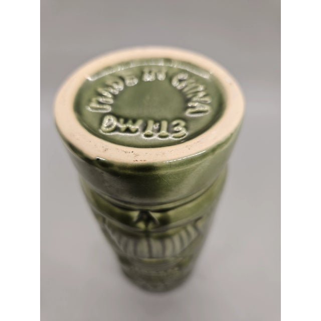 Mid-Century Modern Green Glazed Ceramic Hawaiian Tiki Mug Dw113 Two Sided Vintage China For Sale - Image 3 of 3