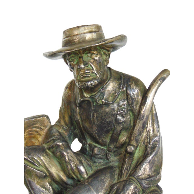 Antique Resting Farmer Sculpture on Base 16.5"h X 8"w For Sale - Image 9 of 10