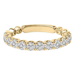 14K Yellow Gold 1.00 Cttw Round Diamond Prong Set Wedding Band For Sale