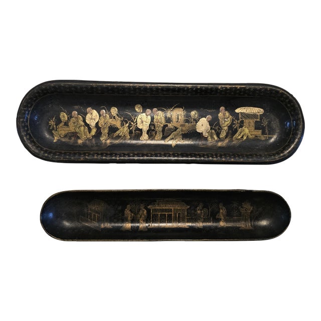 Antique Chinese Export Lacquer Brush Trays For Sale
