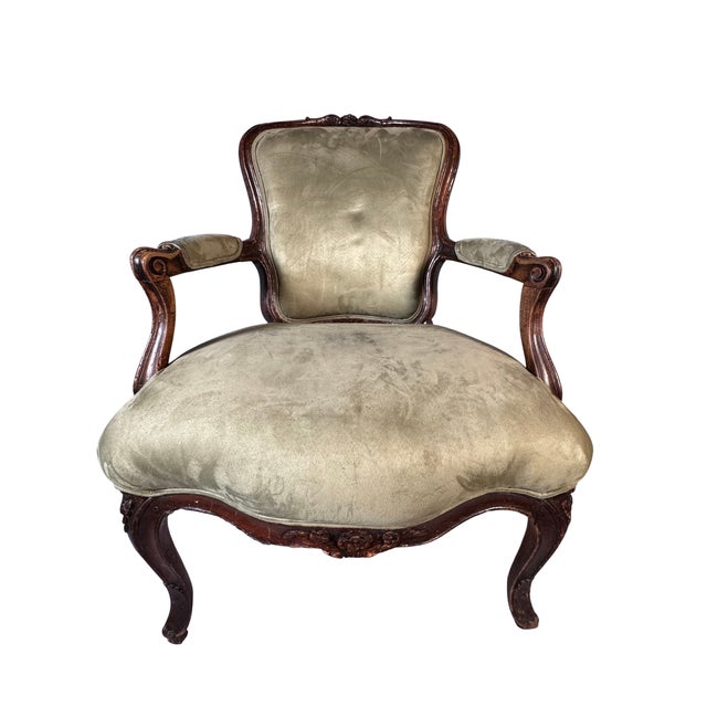 Late 19th Century Victorian Carved Walnut Armchair With Matching Ottoman For Sale - Image 4 of 18