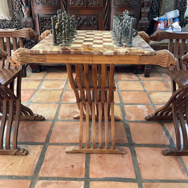 French 3 Piece Chess Table With Two Italian 19th Century Renaissance Revival Savonarola Chairs For Sale - Image 3 of 8