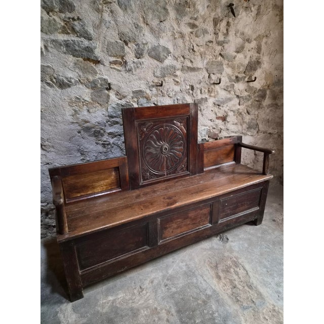 Rustic Antique French Folk Art Bench, 1800s For Sale - Image 3 of 18