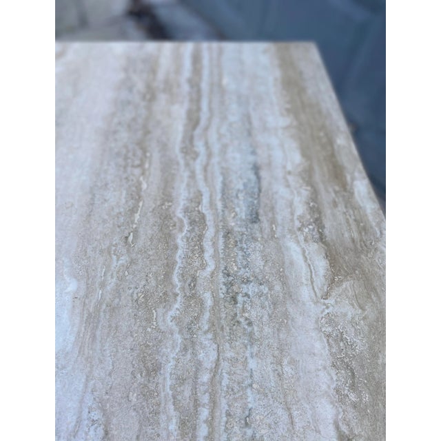 Italian Travertine Side Table with Square Rough Cut Edge For Sale - Image 10 of 13