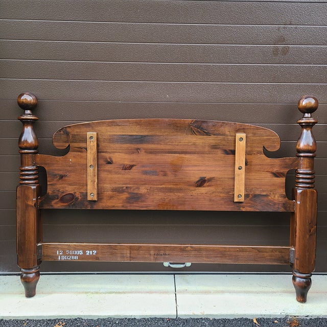 Ethan Allen Antiqued Pine Queen Cannonball Headboard and ...