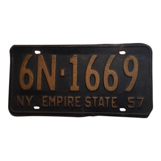 Vintage 1957 New York License Plate For Sale
