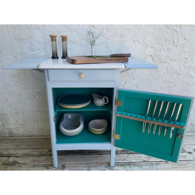 Mid 20th Century Vintage 1940s Refinished Enamel Top Multipurpose Cabinet For Sale - Image 5 of 12