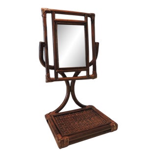 Vintage Vanity Table Bamboo Mirror on Stand For Sale