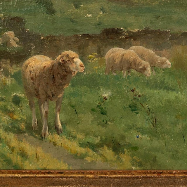19thC Oil on Canvas French Pastoral Realism Barbizon School Landscape Painting by Harry Thompson, 1885 For Sale - Image 11 of 18