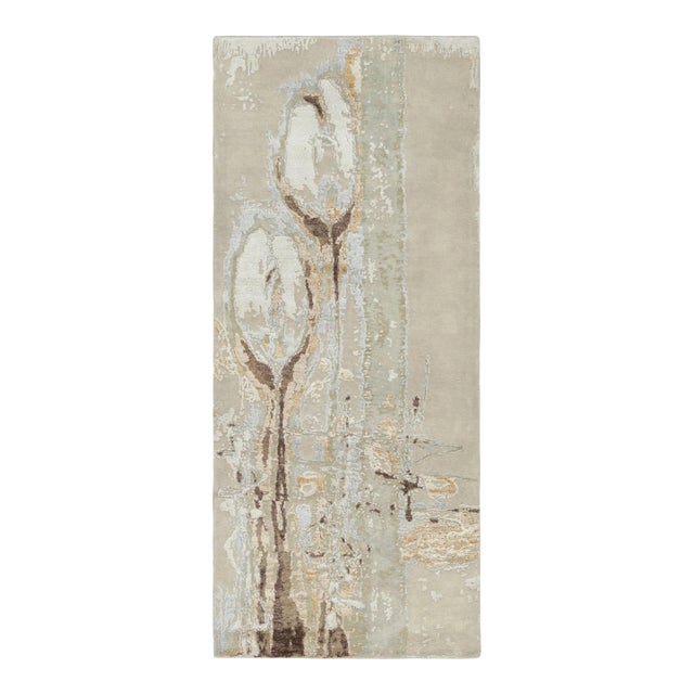 Rug & Kilim’s Abstract Runner Rug in Beige-Brown, Gold and Silver-Gray For Sale