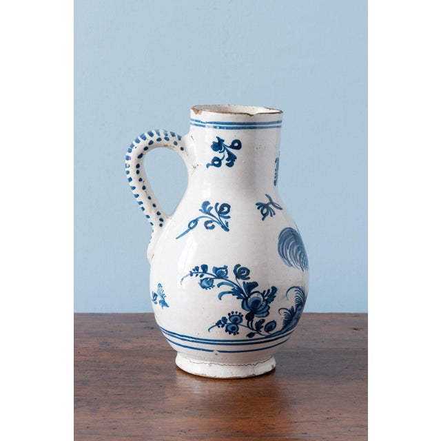 Antique Blue & White Rooster Jug, 1700s For Sale - Image 5 of 10