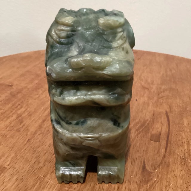 Chinese Vintage Chinese Carved Green Jade Foo Lion Dragon Dog Figurine For Sale - Image 3 of 10