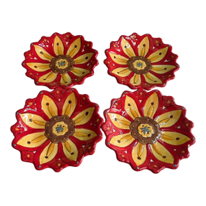 Vintage MCM Pier 1 Carynthum Red Flower Petal Shaped Salad Dessert Plates - Set of 4