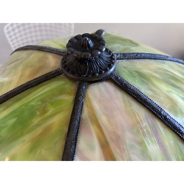 Antique Art Nouveau Slag Glass Lamp Watermelon Green Orange For Sale - Image 14 of 15