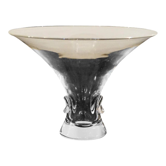 Mid Century Modern Steuben Art Glass Flared Crystal Bowl with Pinched Base 20th Century For Sale