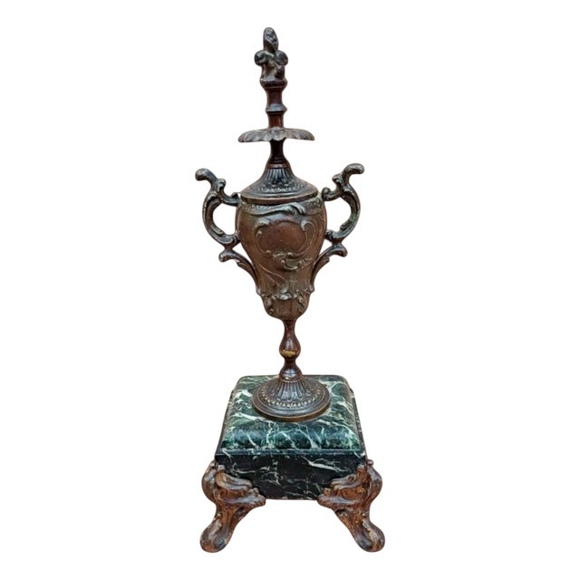 Antique French Louis XV Revival Bronze Baluster Vase Urn on Verde Antico Marble Base, 19th Century For Sale