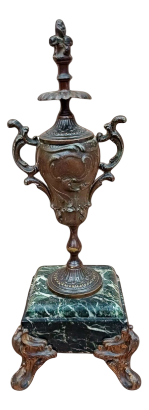 Antique French Louis XV Revival Bronze Baluster Vase Urn on Verde Antico Marble Base, 19th Century