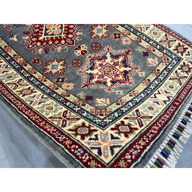Charcoal Gray, Cream and Red Kazak Wool Runner Rug, 2'8" X 9'6" For Sale - Image 16 of 17