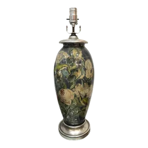 Hollywood Regency Porcelain Table Lamp With Silver Leaf Accents